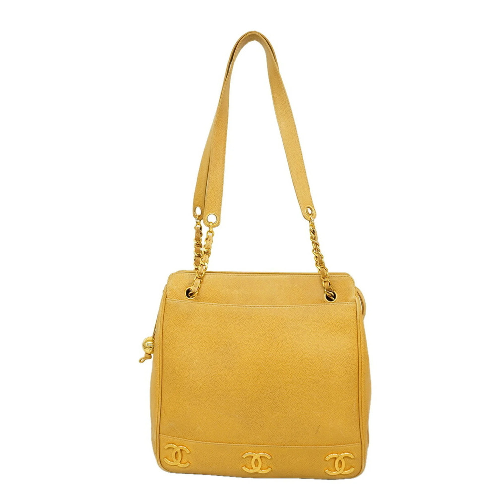 Chanel Triple Coco Shoulder Bag, Caviar Leather, Beige, Women's
